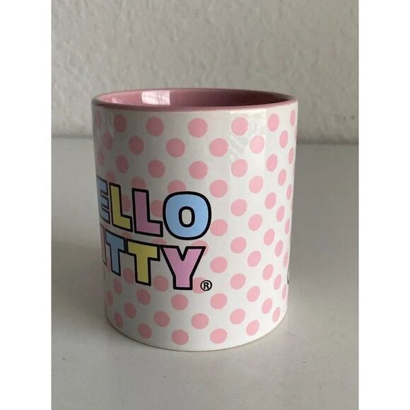 Sanrio Hello Kitty Rainbow Polka Dots Shaped Handle Ceramic Mug 20 Oz Pink NEW - Picture 3 of 7